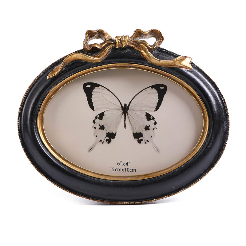 SIKOO Vintage Frames 4x6 Oval Frame Antique Picture Frame Tabletop and Wall Mount Bow Frame  Antique Wall Decor Black and Gold - Image 1