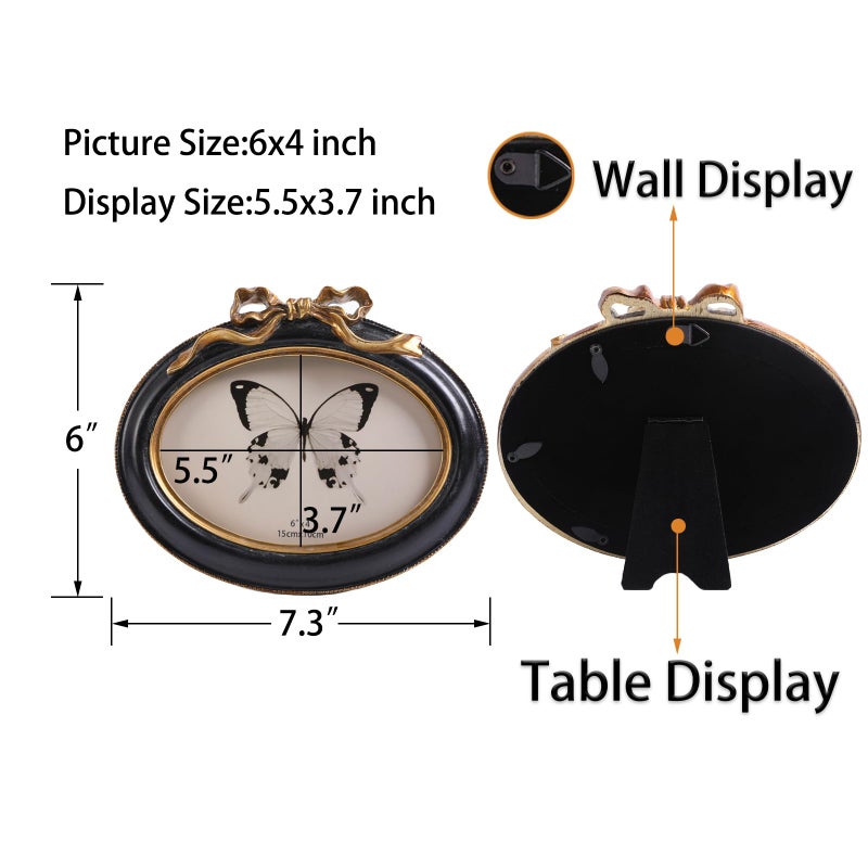 SIKOO Vintage Frames 4x6 Oval Frame Antique Picture Frame Tabletop and Wall Mount Bow Frame  Antique Wall Decor Black and Gold - Image 2