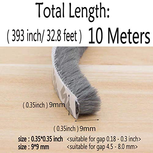 Zhilokdor Weather Stripping Brush for Sliding Windows/Doors Frame Side,Pile Self Adhesive Weatherstrip Seal Strip Sealer Draft Stoppers (33ft x11/32 Backing x 11/32 Brush inch, Grey) - Image 3