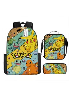 Pokemon Cartoon Backpack Three-piece Student School Bag 