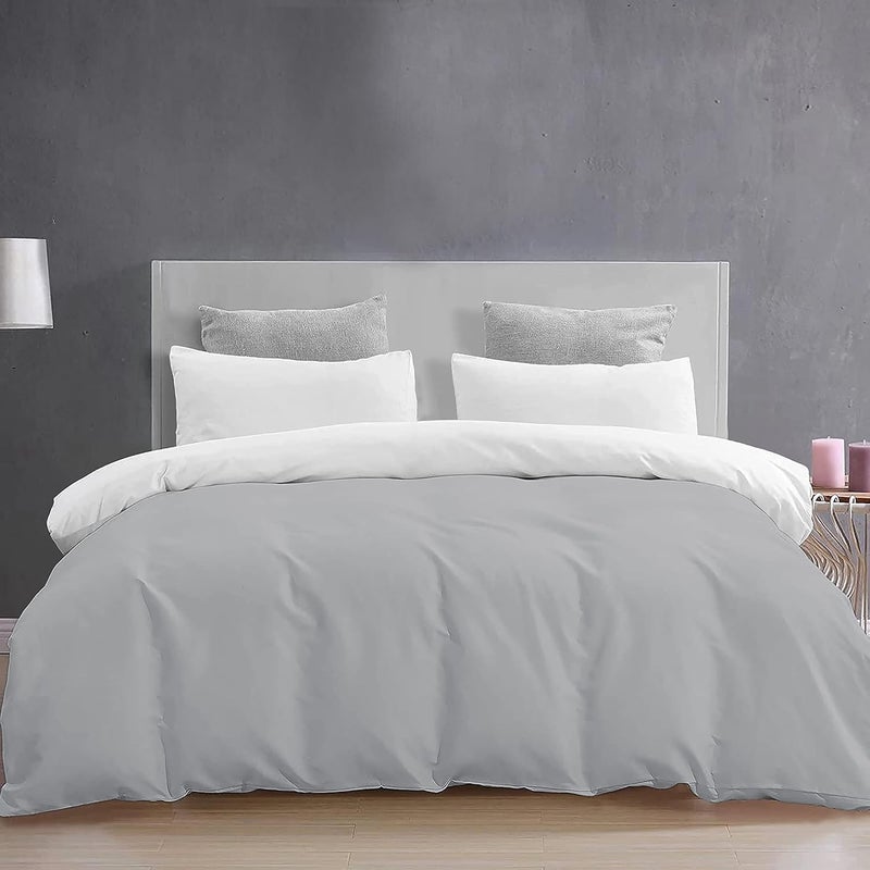 YRM Bedding's YRM Beddings Duvet Covers 100 Microfiber Reversible 3Piece Duvet Cover Set Ultra Soft with Zipper Closure 61X91 Inches and 2 Pillow Cover 18X28 Inches Single SizeSilverWhite - Image 2