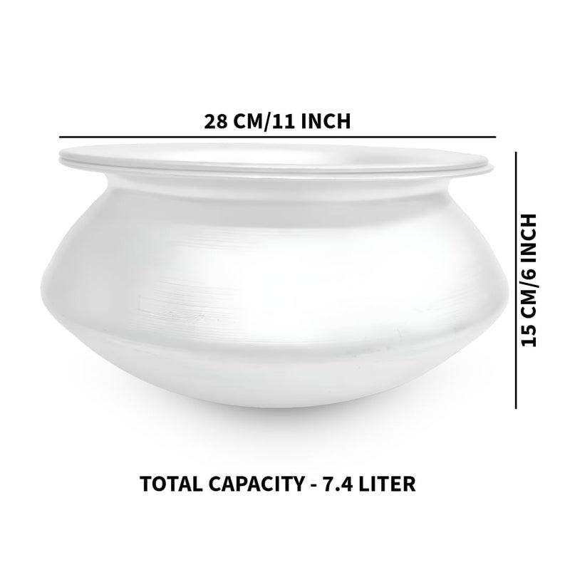 SNKM Aluminium Handi with Lid, 28 cm, for Kitchen Cooking Pot Rice, Curry, Biryani, Pulao, Dal, Tadka Recipes (Silver, 12 No, Medium, 7-Liter, Pack of 1) - Image 2