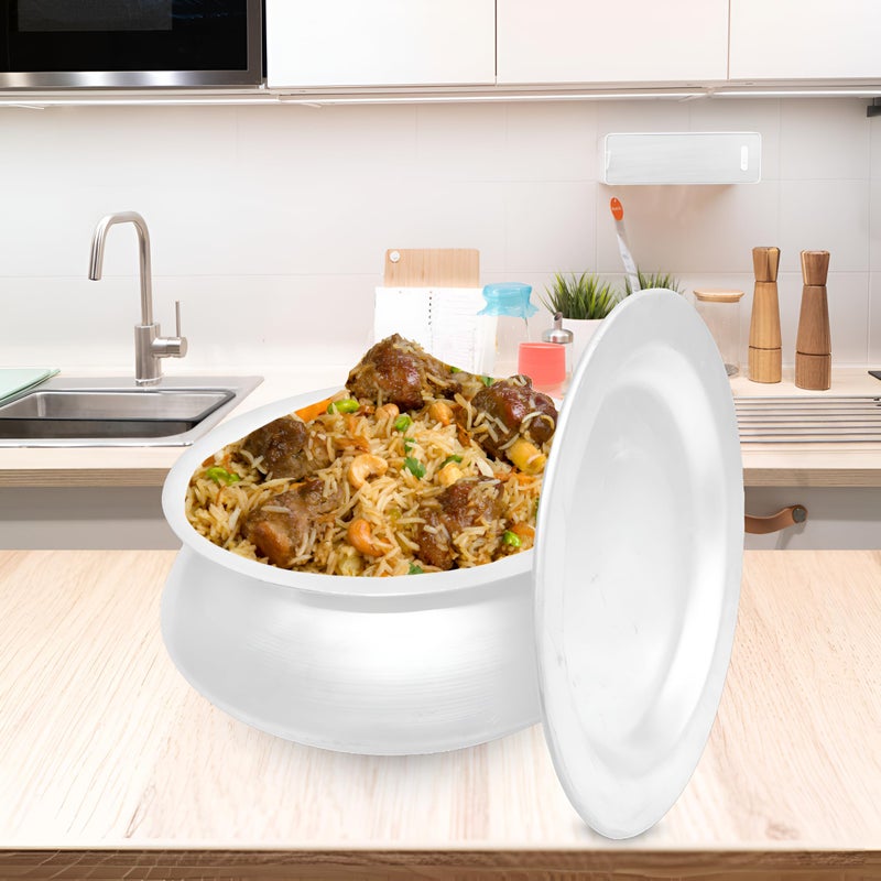 SNKM Aluminium Handi with Lid, 28 cm, for Kitchen Cooking Pot Rice, Curry, Biryani, Pulao, Dal, Tadka Recipes (Silver, 12 No, Medium, 7-Liter, Pack of 1) - Image 5