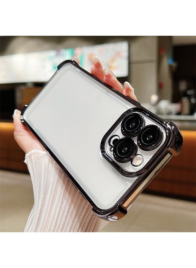 NIBEMINENT Electroplated Four Corner Anti Drop Protective TPU Case Cover For iPhone 15 Plus, Black