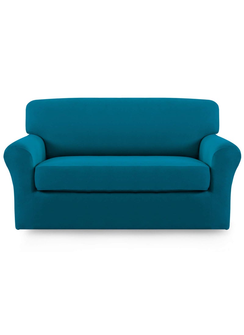 Easy-Going EasyGoing 2 Pieces Microfiber Stretch Sofa Slipcover  Spandex Soft Fitted Sofa Couch Cover Washable Furniture Protector with Elastic Bottom Kids Pet Loveseat Peacock Blue 