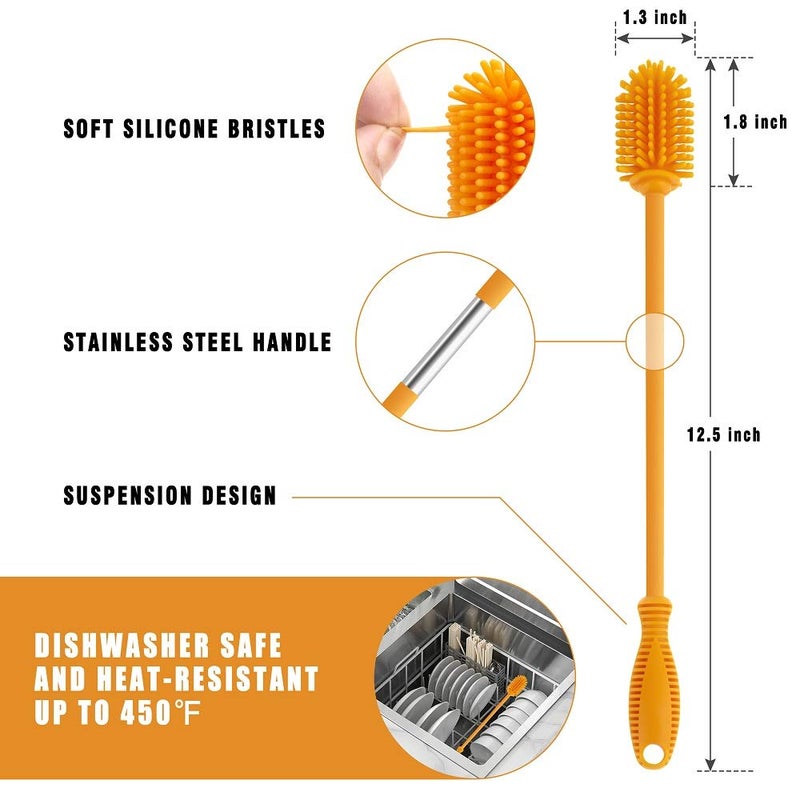 ddLUCK Silicone Bottle Cleaning Brush with Long Handle,12.5" Water Bottle Cleaner for Baby Bottles, Hydro Flask, Sports Bottle, Vase, Glassware, Perfect for Smaller Diameter Bottle Openings (One Pack) - Image 4
