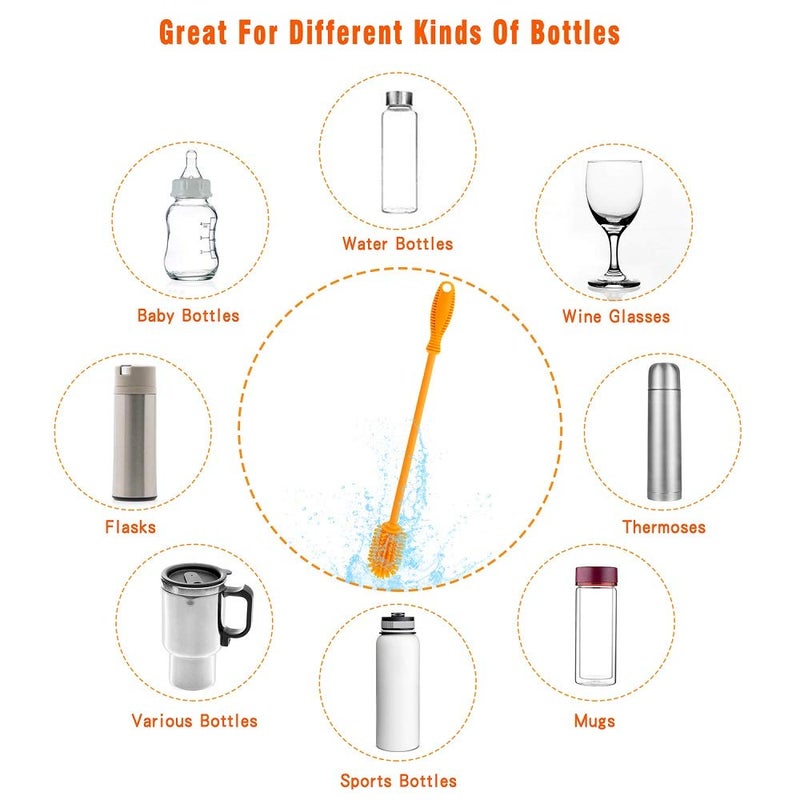 ddLUCK Silicone Bottle Cleaning Brush with Long Handle,12.5" Water Bottle Cleaner for Baby Bottles, Hydro Flask, Sports Bottle, Vase, Glassware, Perfect for Smaller Diameter Bottle Openings (One Pack) - Image 5