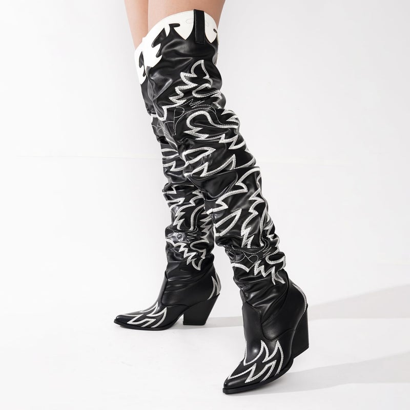Cape Robbin Women's Western Thigh High Over The Knee Cowboy Cowgirl Boots - Chunky Block Heel Fashion Boots for Women (KELSEY-21) - Black Size 10 - Image 5