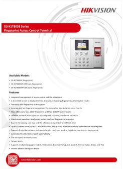 HIKVISION Hikvision K1T8003 Value Series Fingerprint Time Attendance Terminal Compatible with JKVision BNC  - Image 3