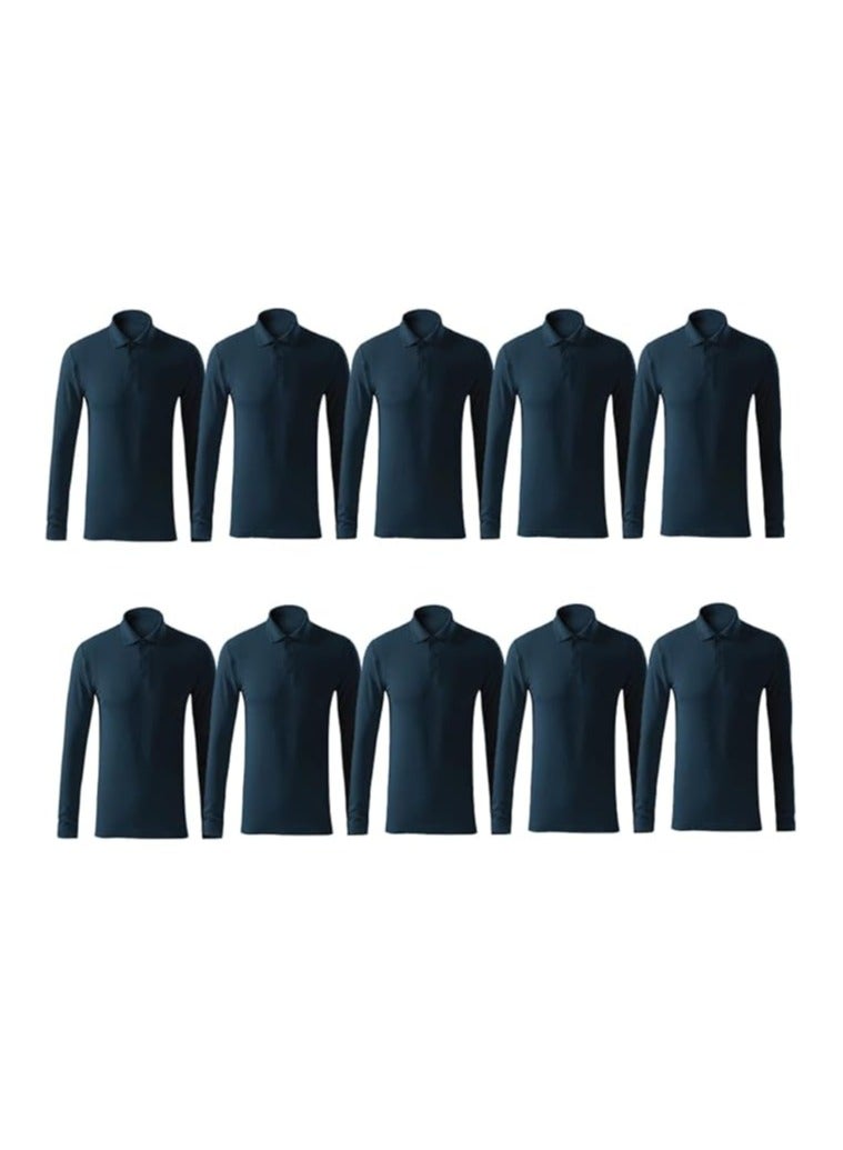 PRINTSHOP4ME 10-Pack Men's Long Sleeve Polo T-Shirts|220 GSM Pure Cotton|Breathable&Comfortable|Solid Basic Colors|Casual&Workwear Combo Set  - Image 1