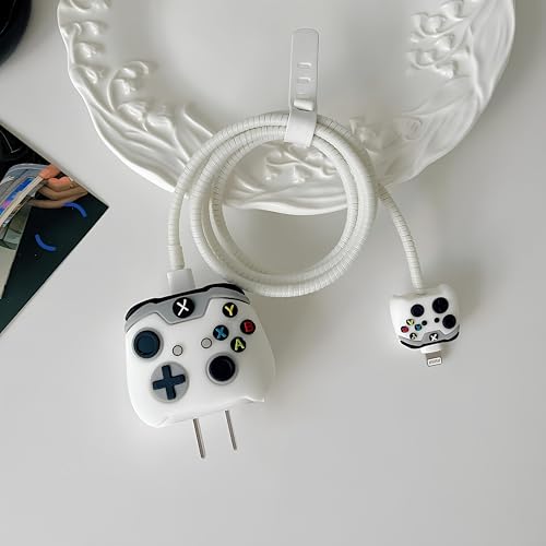 Gladiadora®Cable Protector with 3D Cute Pattern for iPhone Charger only18W & 20W | Data Line Wire Saver Charger Protective Cable Full Protection Set of-1 (White X-Boxx) - Image 1