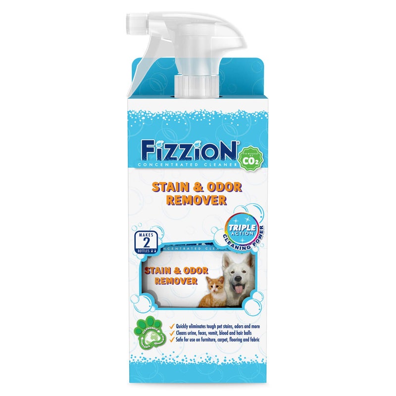 Fizzion Pet Stain and Odor Remover 23 ounce Empty Spray Bottle with 2 Refills - Image 1