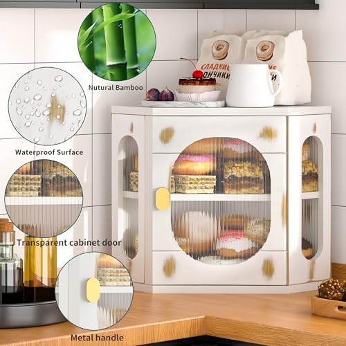 TQQDCI Corner Bread Box for Kitchen Countertop, Large Wooden Bread Box, Double Layer Bread Storage Bin, Bamboo Breadbox for Homemade Bread, Farmhouse Kitchen Organizer with Acrylic Window - Image 4