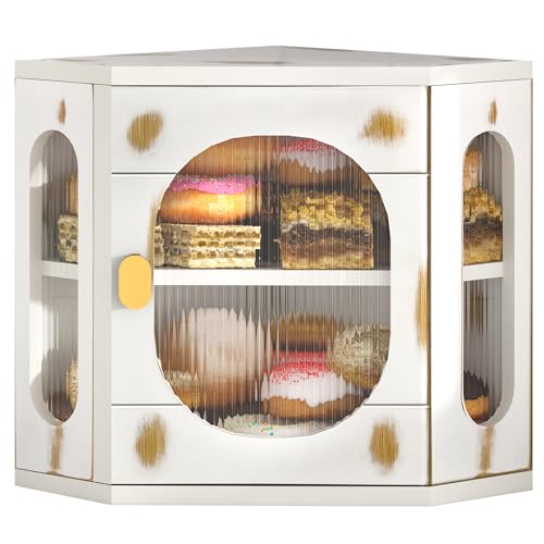 TQQDCI Corner Bread Box for Kitchen Countertop, Large Wooden Bread Box, Double Layer Bread Storage Bin, Bamboo Breadbox for Homemade Bread, Farmhouse Kitchen Organizer with Acrylic Window - Image 1