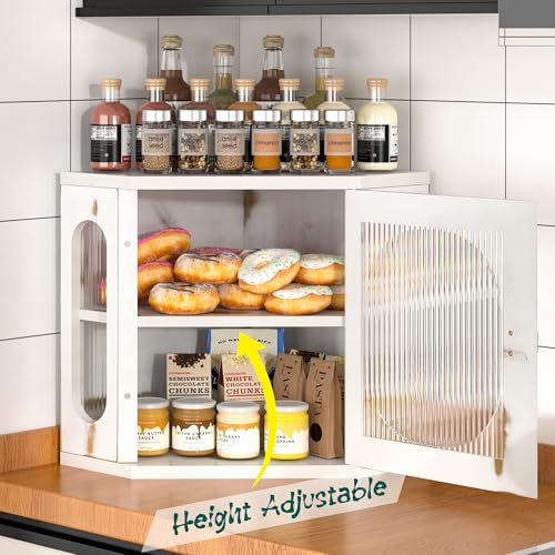 TQQDCI Corner Bread Box for Kitchen Countertop, Large Wooden Bread Box, Double Layer Bread Storage Bin, Bamboo Breadbox for Homemade Bread, Farmhouse Kitchen Organizer with Acrylic Window - Image 3