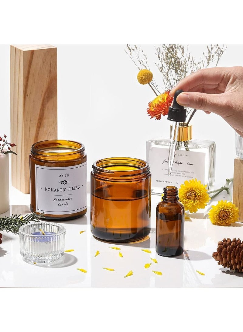 كويزيرا عبوة 12 عبوة ، عبوة زجاجية دائرية من العنبر بسمك 8 أونصة مع 12 غطاء معدني و 12 غطاء بلاستيكي - برطمان شمع فارغ وحاويات تخزين الطعام وبرطمان تعليب للتوابل والبودرة والسائل وعينة - مانعة للتسرب وآمنة في - Image 3