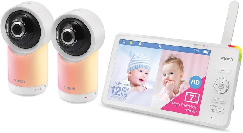 VTech RM7766-2HD Smart Wi-Fi 1080p Video Baby Monitor with 2 Cameras, 360° Pan-and-Tilt, 7 Inch Display, Night Light, and Remote Access - Image 1