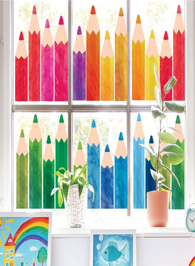 وولاين مجموعة ملصقات نوافذ من 9 أوراق من Whaline، ملصقات نوافذ مزدوجة الجوانب، أقلام تلوين ملونة، ملصقات نوافذ لليوم الأول من المدرسة، ديكورات جدران الفصول الدراسية، زجاج، سبورة سوداء - Image 1