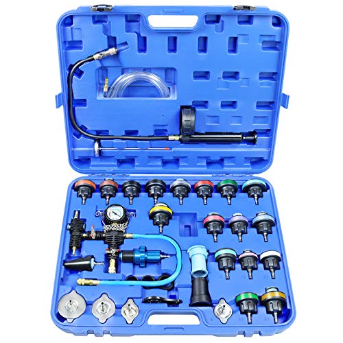 YSTOOL Radiator Pressure Tester Coolant Vacuum Refill Kit 33PCS Automotive Cooling System Leak Test Pneumatic Water Tank Purge Fill Tool Set with Gauge Adapter Cap Universal for Auto Car Airlift - Image 1