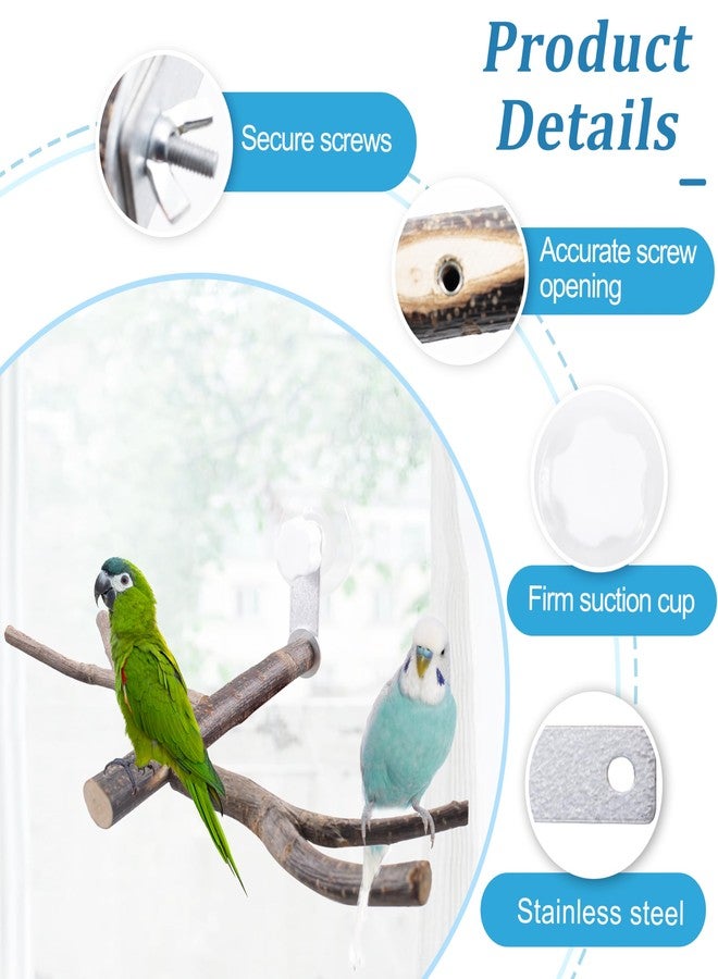 JINGHANGER Bird Perch with Suction Cup Window Wall Bath Car Outdoor Travel Perch Stand for Small and Medium Bird Parrot Parakeet Cockatiel Conure African Greys Budgie Lovebirds (Two-Y-Type Wood Window Perch) - Image 2