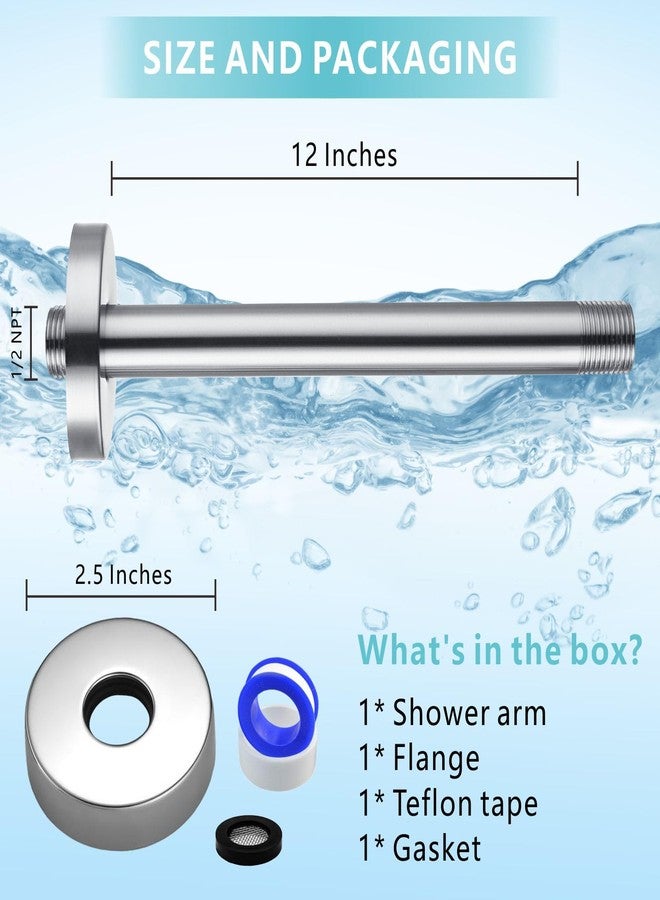 Nuodan 12 Inches Shower Arm with Flange, Replacement of Ceiling Mounted Straight Arm, Suitable For Fixed High Pressure Rain Showerhead and Rainfall Shower Head, Chrome - Image 2