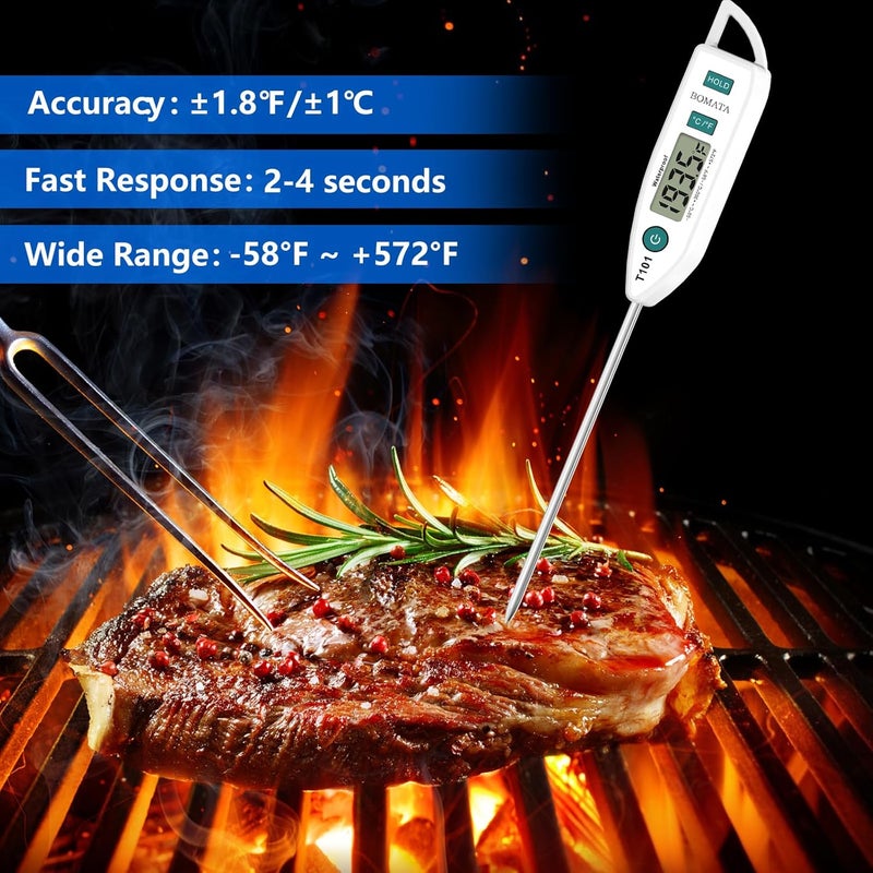 BOMATA Waterproof IPX7 Thermometer for Water, Liquid, Candle and Cooking. Instant Read Food Thermometer with Long Probe for Cooking, Meat, BBQ! T101 White - Image 3