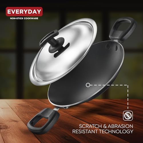 Judge By Prestige Everyday Appachatty with Lid 0.8 L Capacity 20 Cm Diameter (Aluminium|Non-Stick), Black - Image 3