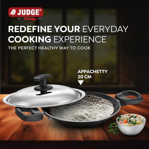 Judge By Prestige Everyday Appachatty with Lid 0.8 L Capacity 20 Cm Diameter (Aluminium|Non-Stick), Black - Image 2