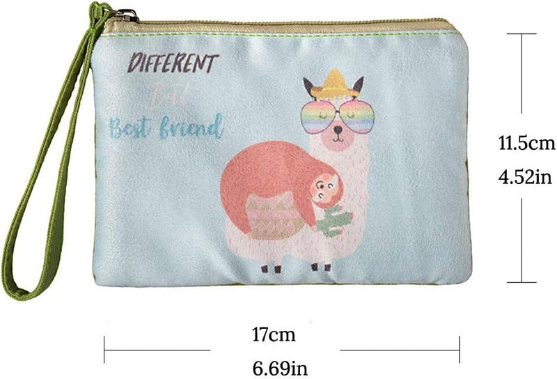 Rantanto Small Cute Cash Coin Purse, Canvas Change Purse, Kawaii Coin Pouch With Handle Christmas Gift For Women Teenager Girls (BG0018-1 Sloth And Llama Best Friends) - Image 2