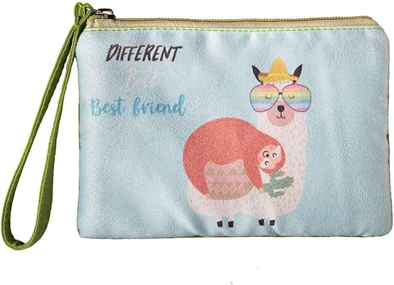 Rantanto Small Cute Cash Coin Purse, Canvas Change Purse, Kawaii Coin Pouch With Handle Christmas Gift For Women Teenager Girls (BG0018-1 Sloth And Llama Best Friends) - Image 1