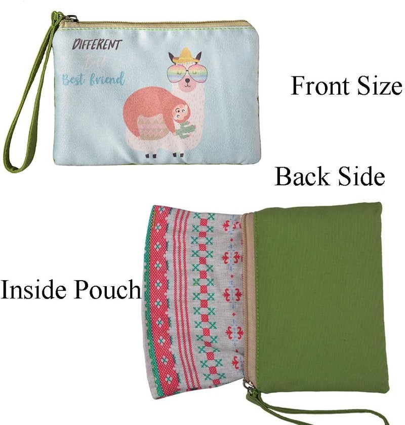 Rantanto Small Cute Cash Coin Purse, Canvas Change Purse, Kawaii Coin Pouch With Handle Christmas Gift For Women Teenager Girls (BG0018-1 Sloth And Llama Best Friends) - Image 3