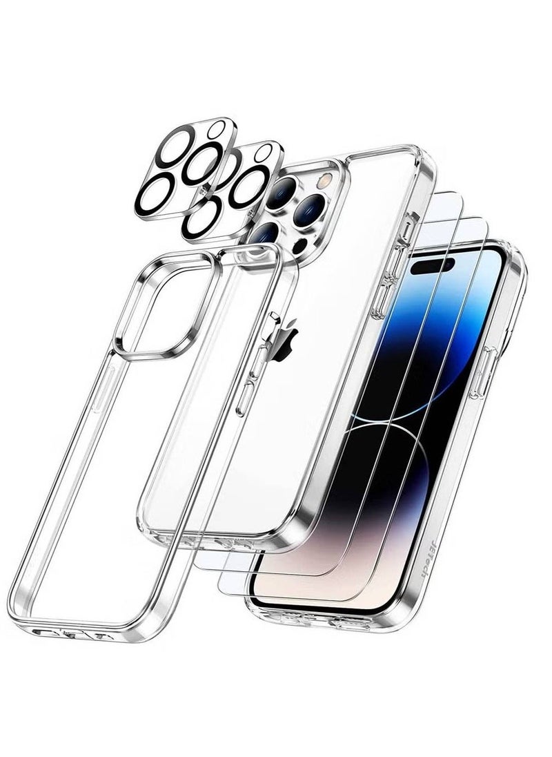 3 in 1 Case for iPhone 14 Pro Max 6.7-Inch, with 2-Pack Screen Protector and Camera Lens Protector, Non-Yellowing Shockproof Bumper Phone Cover, Full Coverage Tempered Glass Film (Clear)  - Image 1