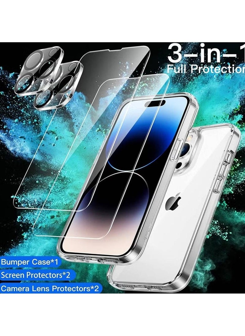 3 in 1 Case for iPhone 14 Pro Max 6.7-Inch, with 2-Pack Screen Protector and Camera Lens Protector, Non-Yellowing Shockproof Bumper Phone Cover, Full Coverage Tempered Glass Film (Clear)  - Image 2
