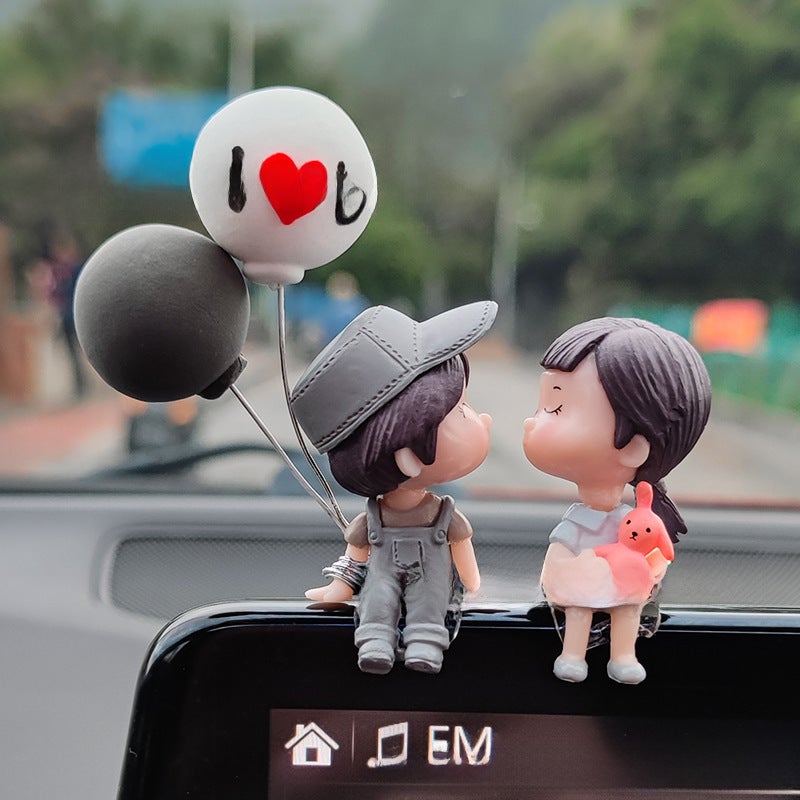Generic Car Balloon Couple Figurines Decor Grey Couple + Love Balloon