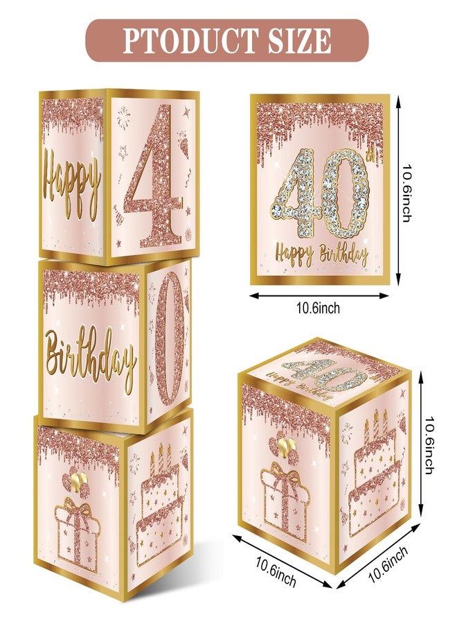 Guiruiy 3Pcs 40th Birthday Decorations Boxes for Women, Pink Rose Gold 40th Birthday Balloons Boxes Party Supplies, Pink Forty Year Old Bday Theme Cardboard Box Decor - Image 2