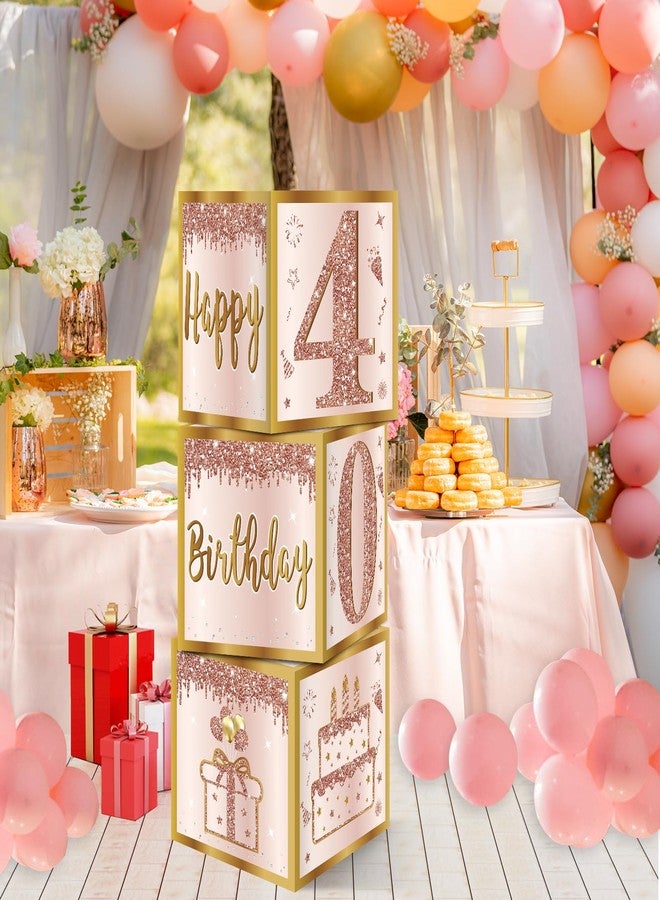 Guiruiy 3Pcs 40th Birthday Decorations Boxes for Women, Pink Rose Gold 40th Birthday Balloons Boxes Party Supplies, Pink Forty Year Old Bday Theme Cardboard Box Decor - Image 4