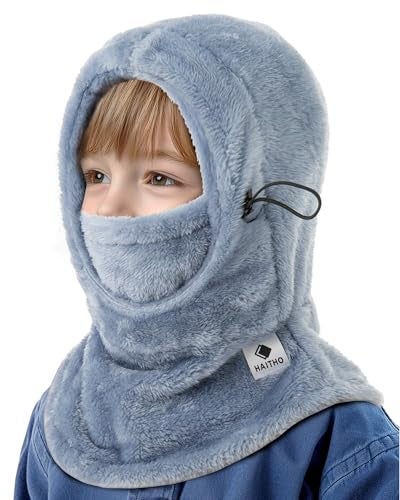 HAITHO Kids Ski Mask Balaclava for Boys Girls, 2 Size Thermal Fleece Winter Face Mask Hat for 2-12 Kids Toddler, Warm Balaclava Hood Neck Scarf for Cold Weather Skiing Cycling Daily Use-05 Blue - Image 1