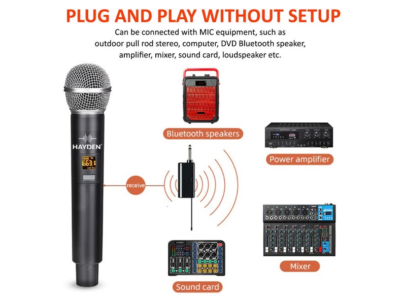 Hayden HY-58 Wireless Mic, Microphone, UHF Karaoke Dynamic mic with Type C Rechargeable Receiver & Hand Mike System 6.35mm Jack, 30-50 Meter Cordless Range (Single Microphone) - Image 5