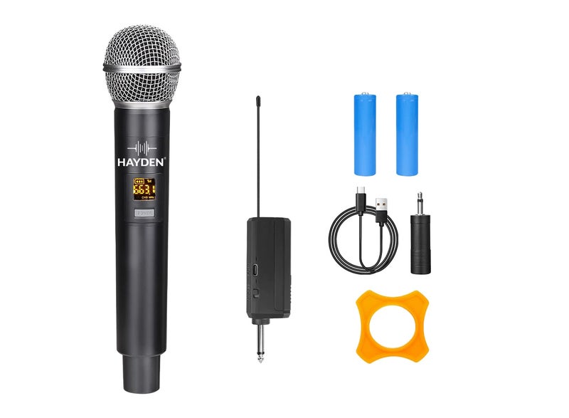 Hayden HY-58 Wireless Mic, Microphone, UHF Karaoke Dynamic mic with Type C Rechargeable Receiver & Hand Mike System 6.35mm Jack, 30-50 Meter Cordless Range (Single Microphone) - Image 1