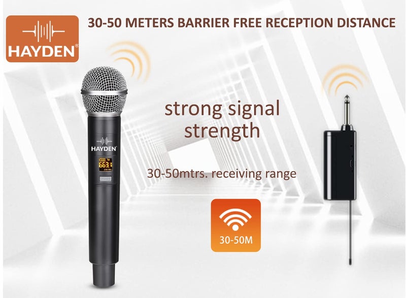 Hayden HY-58 Wireless Mic, Microphone, UHF Karaoke Dynamic mic with Type C Rechargeable Receiver & Hand Mike System 6.35mm Jack, 30-50 Meter Cordless Range (Single Microphone) - Image 3