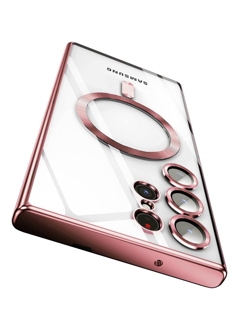 إلترازون Magnetic Clear Case for Samsung Galaxy S23 Ultra 5G with Camera Lens Protector, Compatible with MagSafe, Electroplated Slim Shockproof Phone Protective Cover for Women Men (Pink) - Image 2