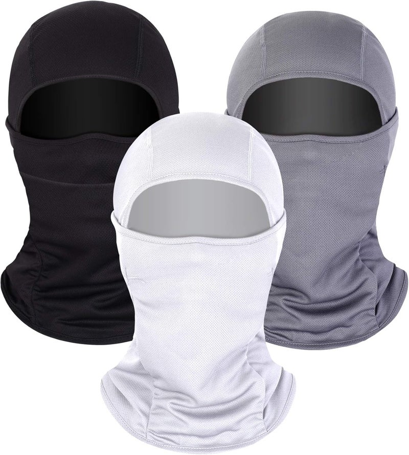 3 Pieces Summer Balaclava Sun Protection Face Mask - Breathable Long Neck Cover (Grey, Black, White) - Image 1