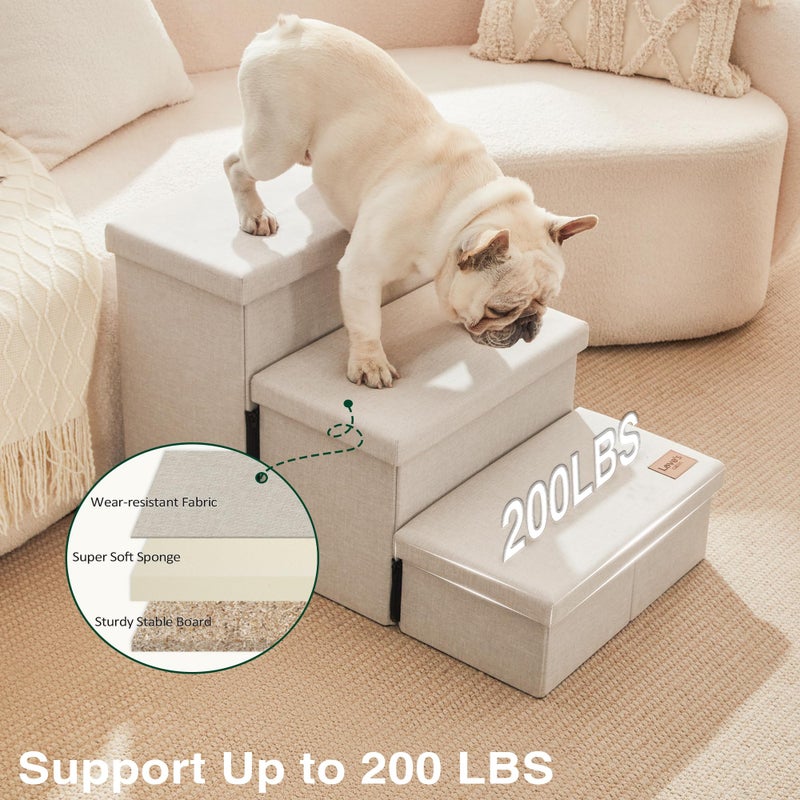 Love's cabin Dog Stairs for High Bed 18" H, Foldable Pet Stairs for Small Medium or Large Dogs Puppy with Storage for Bed or Couch, Cat Dog Steps Ramp with Zip up to 200 lbs, Beige, 3 Steps - Image 5
