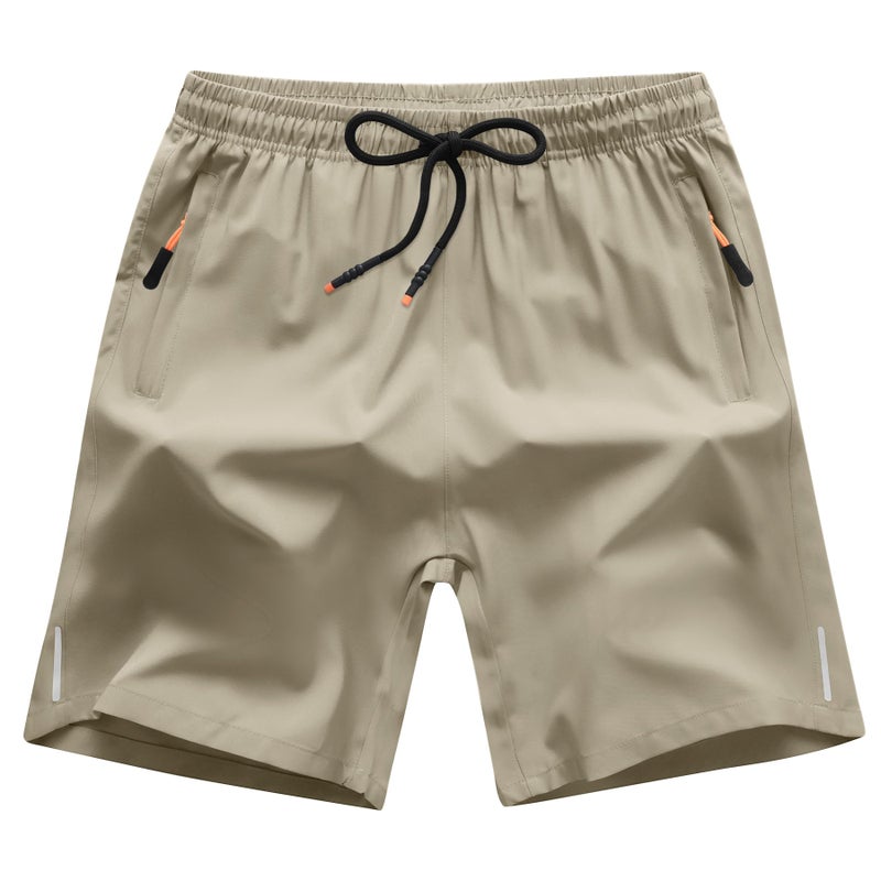 ANHDM Boys Athletic Shorts Quick Dry Sport Shorts Lightweight Running Shorts with Zipper Pockets (Pack of 2), B/Khaki&Grey Blue, 11-12T - Image 3
