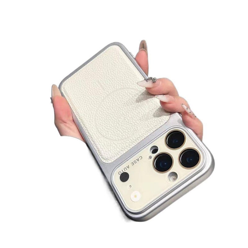 MagSafe iPhone 13 Pro Max Leather Case PU for iPhone 13 with Large Window and Texture and Anti Fingerprint in White - Image 1