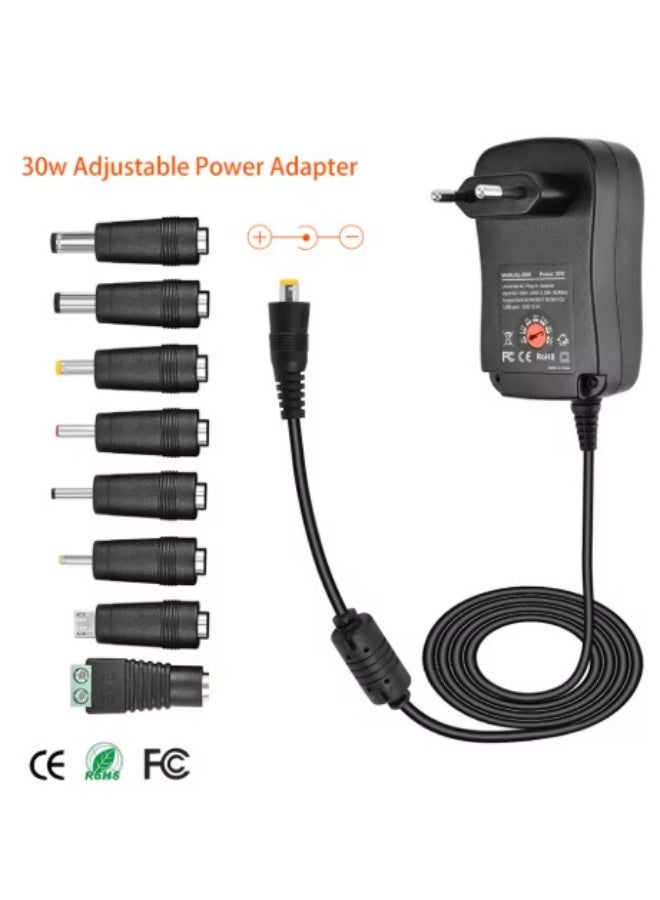 Terabyte 30W Universal Power Adapter 3V 4.5V 5V 6V 7.5V 9V 12V AC DC Power Adapter Charger + 5V 2.1A USB Port with 8pcs Jack - Black - Image 5