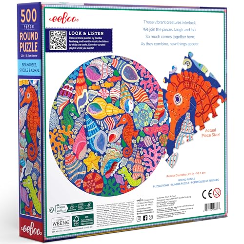 eeBoo 500 Piece Puzzle Seahorse Shell Coral Jigsaw Puzzle for Adults Circular with 23 Diameter Made with Recycled Board VegetableBased Ink - Image 5