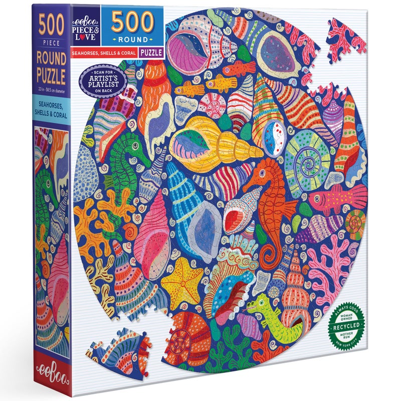 eeBoo 500 Piece Puzzle Seahorse Shell Coral Jigsaw Puzzle for Adults Circular with 23 Diameter Made with Recycled Board VegetableBased Ink - Image 3