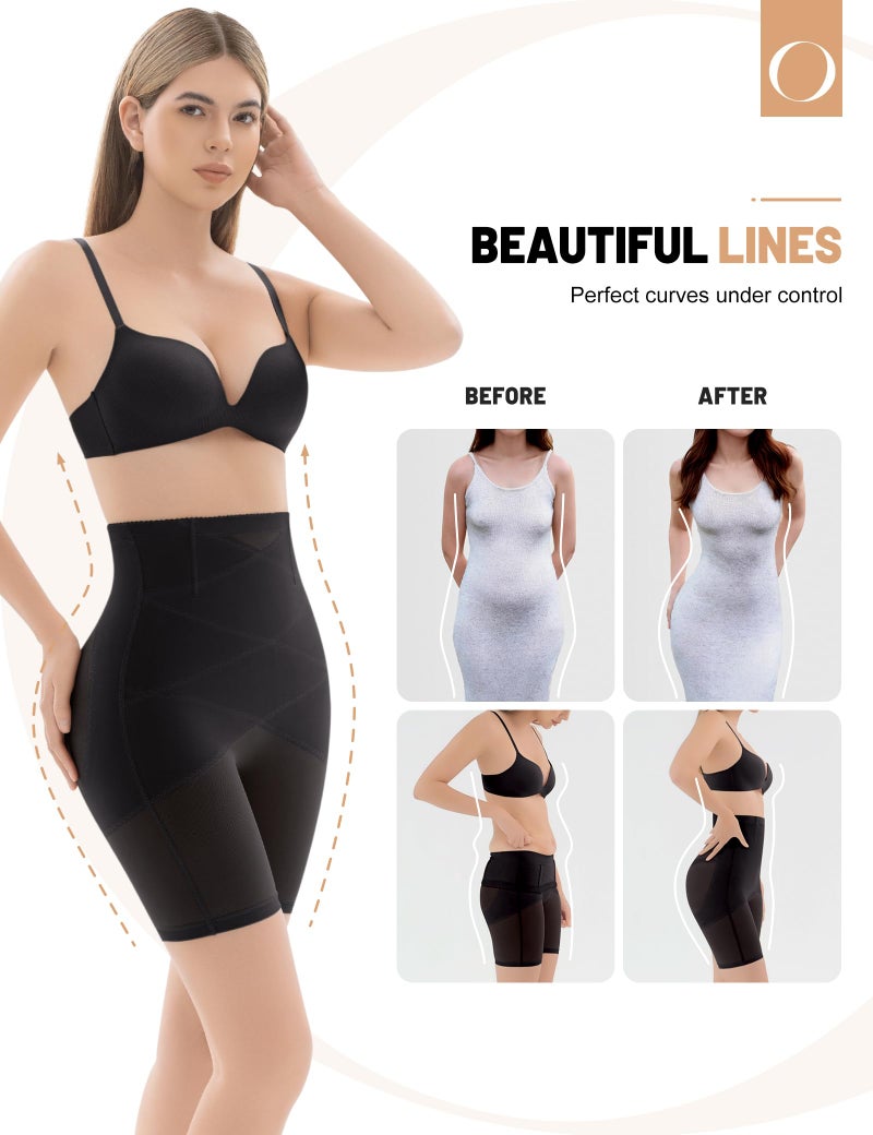 Ousmile Shapewear for Women Tummy Control, Butt Lifting High Waisted Body Shaper Shorts Under Dresses Thigh Slimme Black - Image 4
