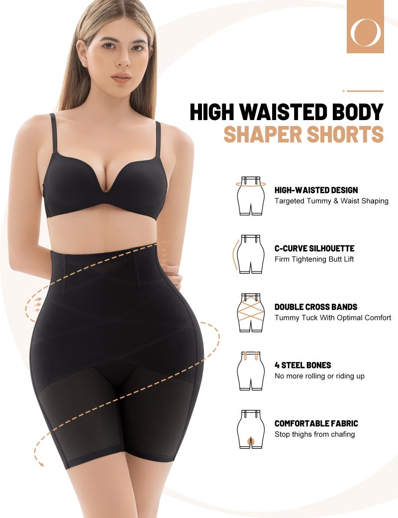 Ousmile Shapewear for Women Tummy Control, Butt Lifting High Waisted Body Shaper Shorts Under Dresses Thigh Slimme Black - Image 2